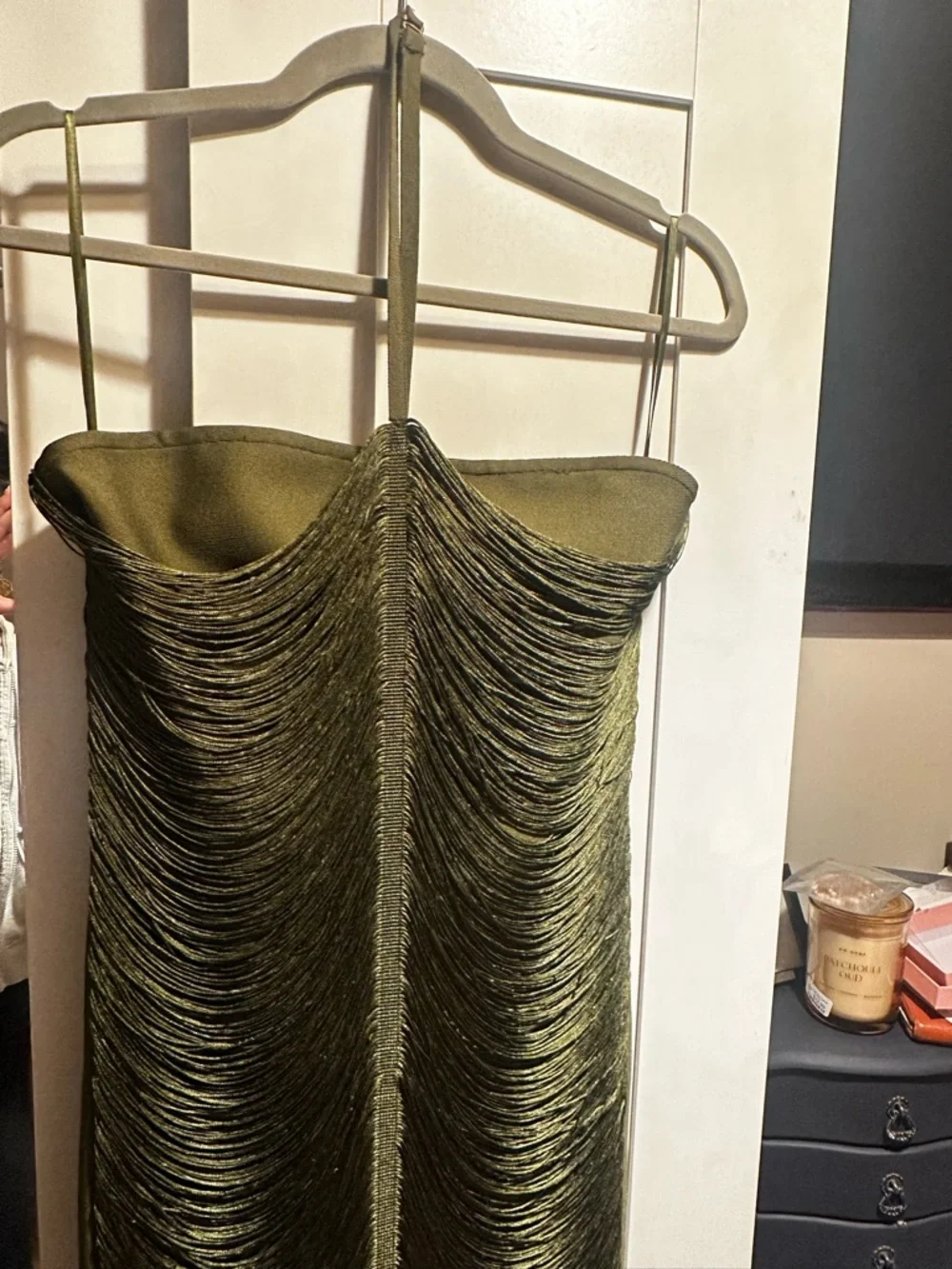 NWT Olive Green Fringe Halter Maxi Dress $200 MSRP